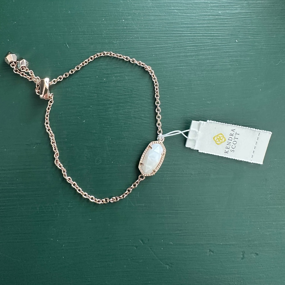 Kendra Scott Elaina rose gold Adjustable Chain Bracelet in Ivory Mother of Pearl